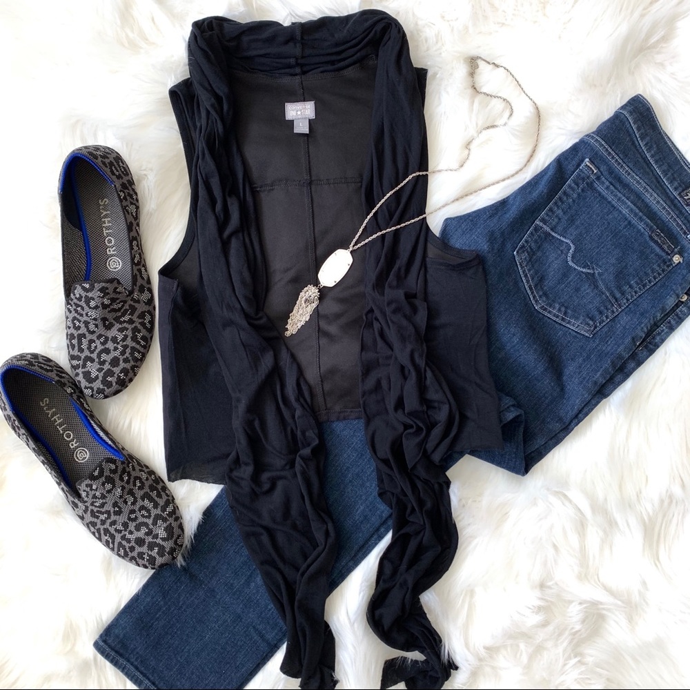 Converse One Star Long Black Drapey Open Vest L